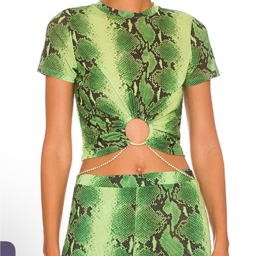 cult gaia Green Snake-Print Ring Crop Top